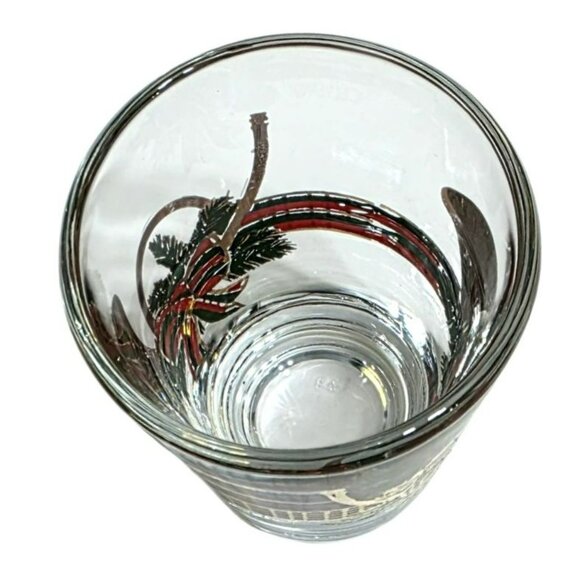 VTG Culver Christmas Shot Glass Yule French Horn 22K Gold MCM Plaid Bow Holiday - Picture 6 of 9